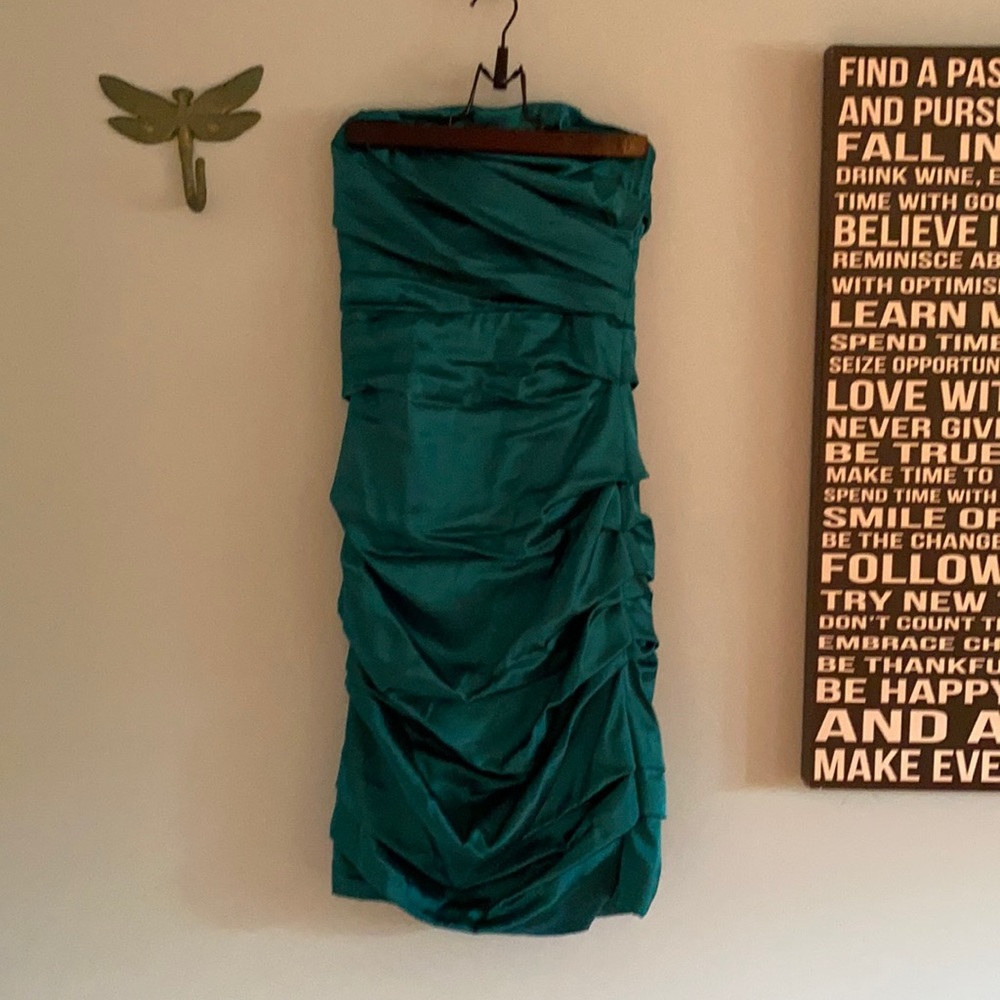 💕2 for $30 Strapless silky Teal ruched cocktail dress